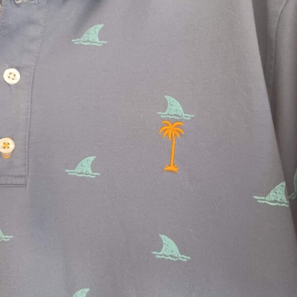 Margaritaville XXL Polo Blue Shark Fin Allover Print Tropical Beach Golf Shirt - Picture 5 of 6